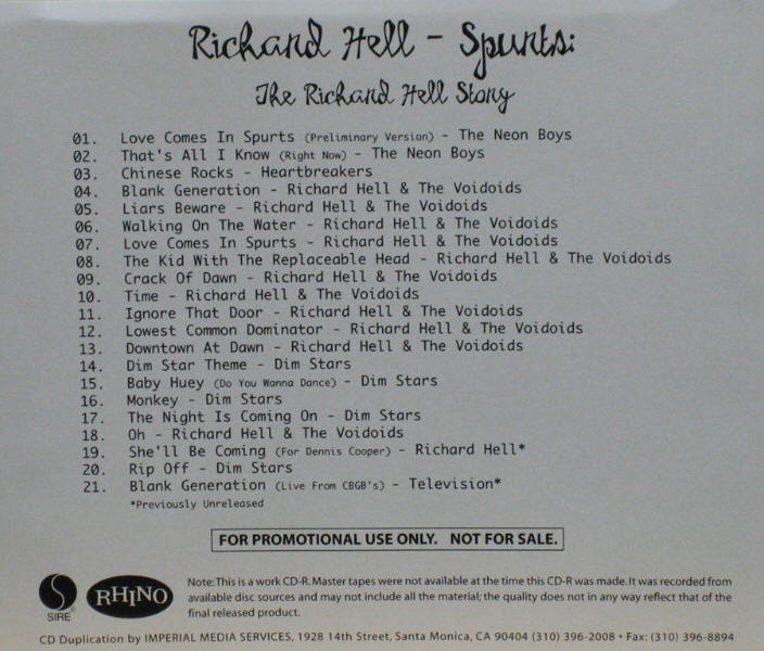 Spurts  The Richard Hell Stor listings